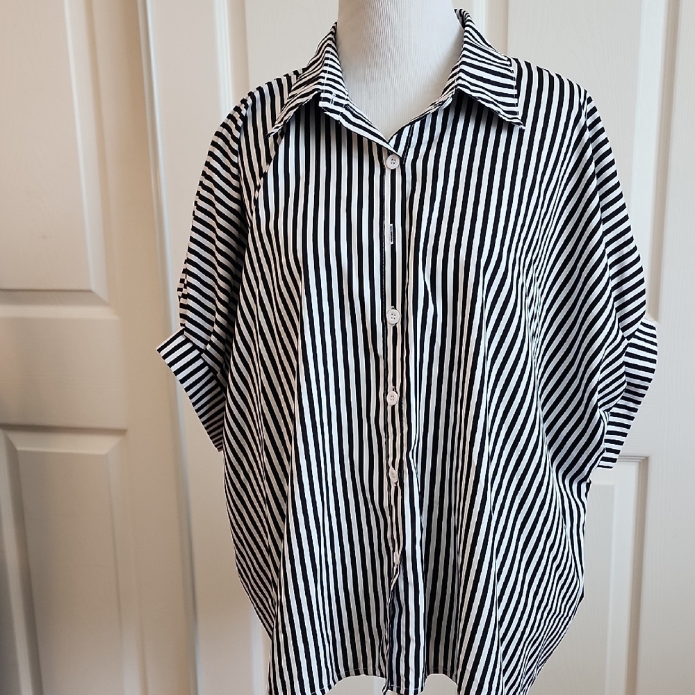 Black and White Striped Button-Up Shirt